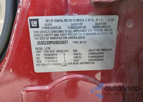 2008 Saturn Vue Xe z USA, uszkodzony, nr VIN 3GSCL33PX8S633077